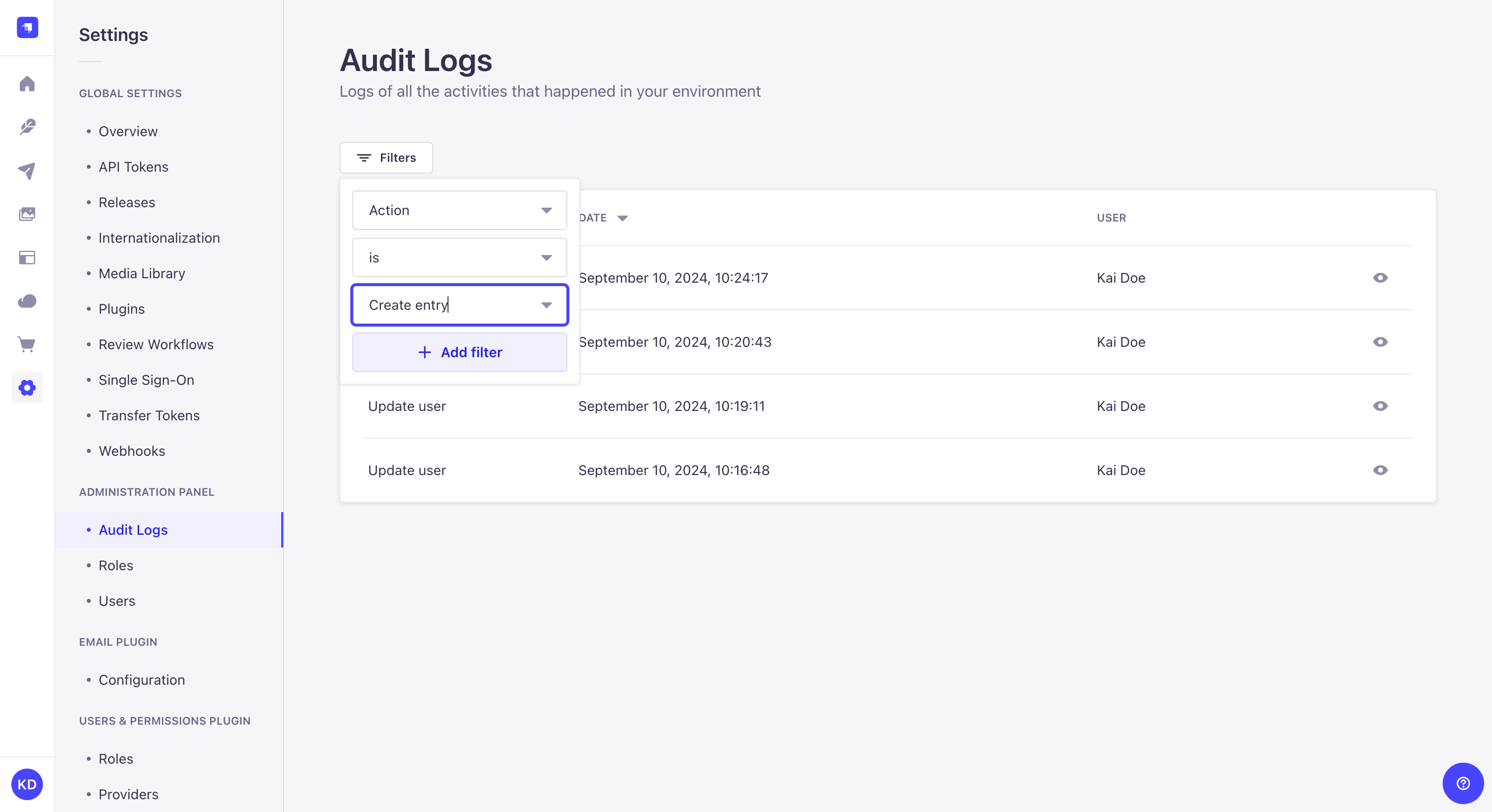 Audit Logs filters